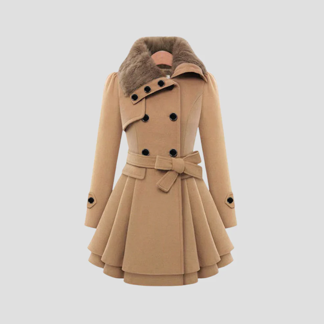 Vellison | Belted Fur-Collar Coat
