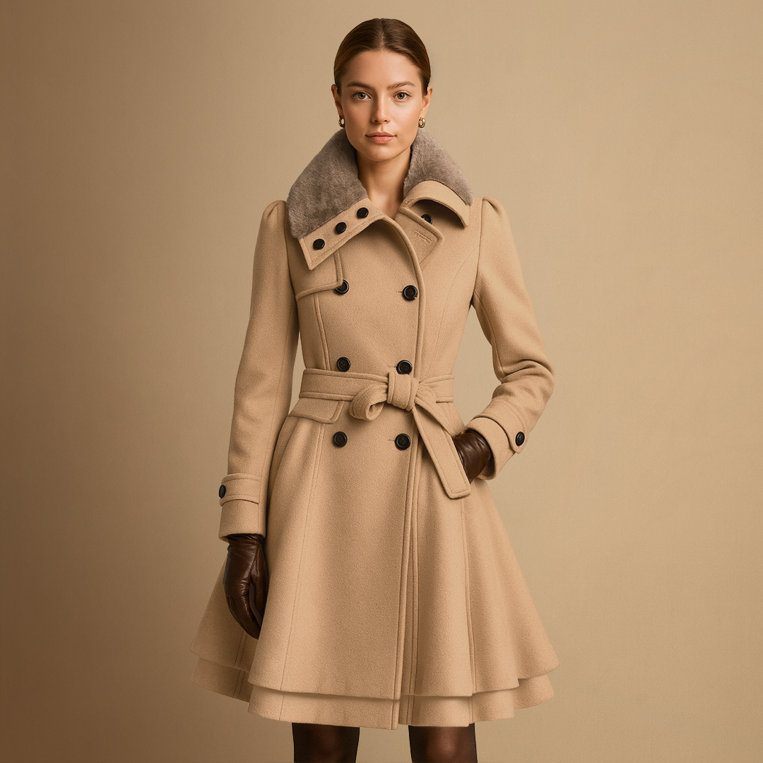 Vellison | Belted Fur-Collar Coat