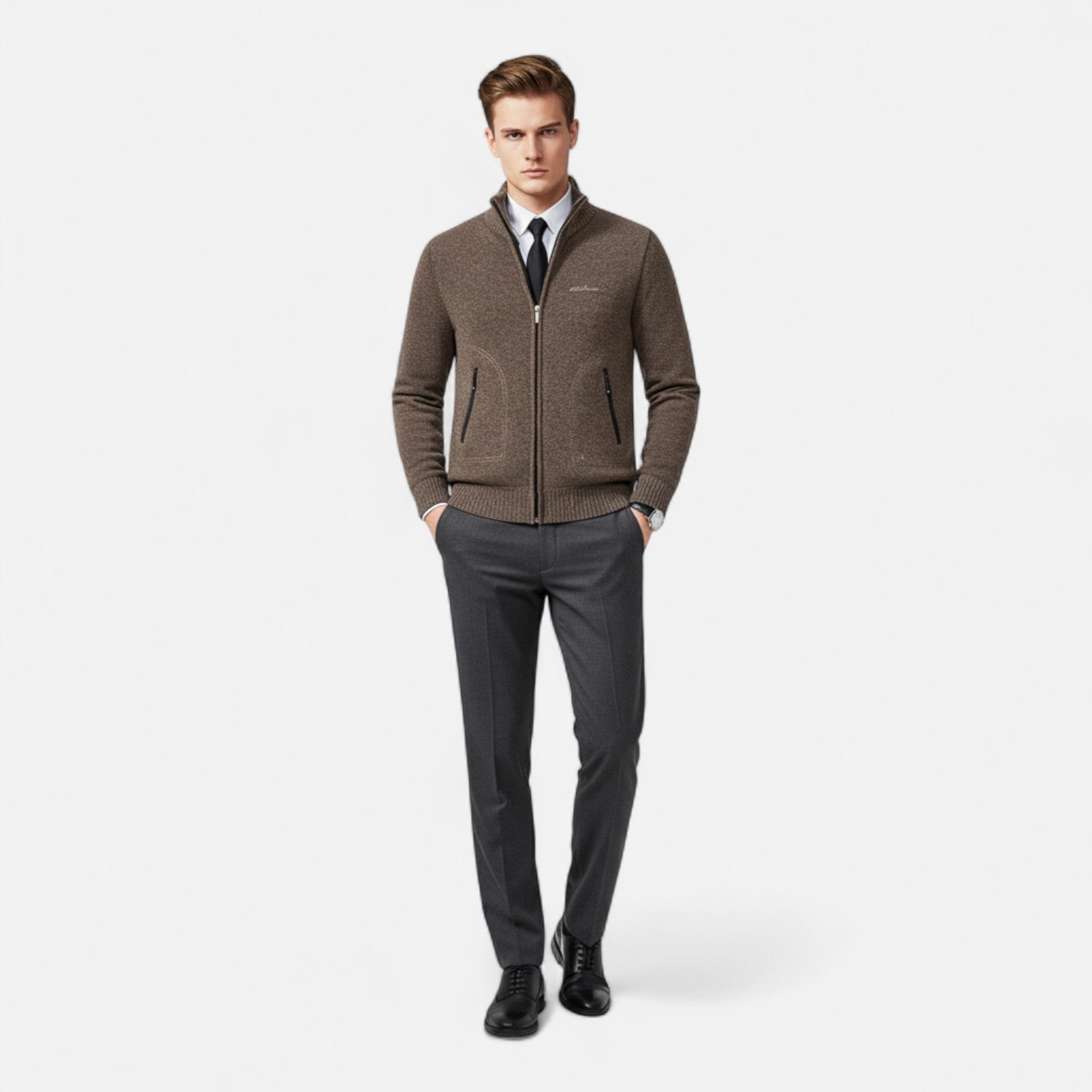 Vellison | Men’s Knit Cardigan – Refined Stand-Collar Elegance