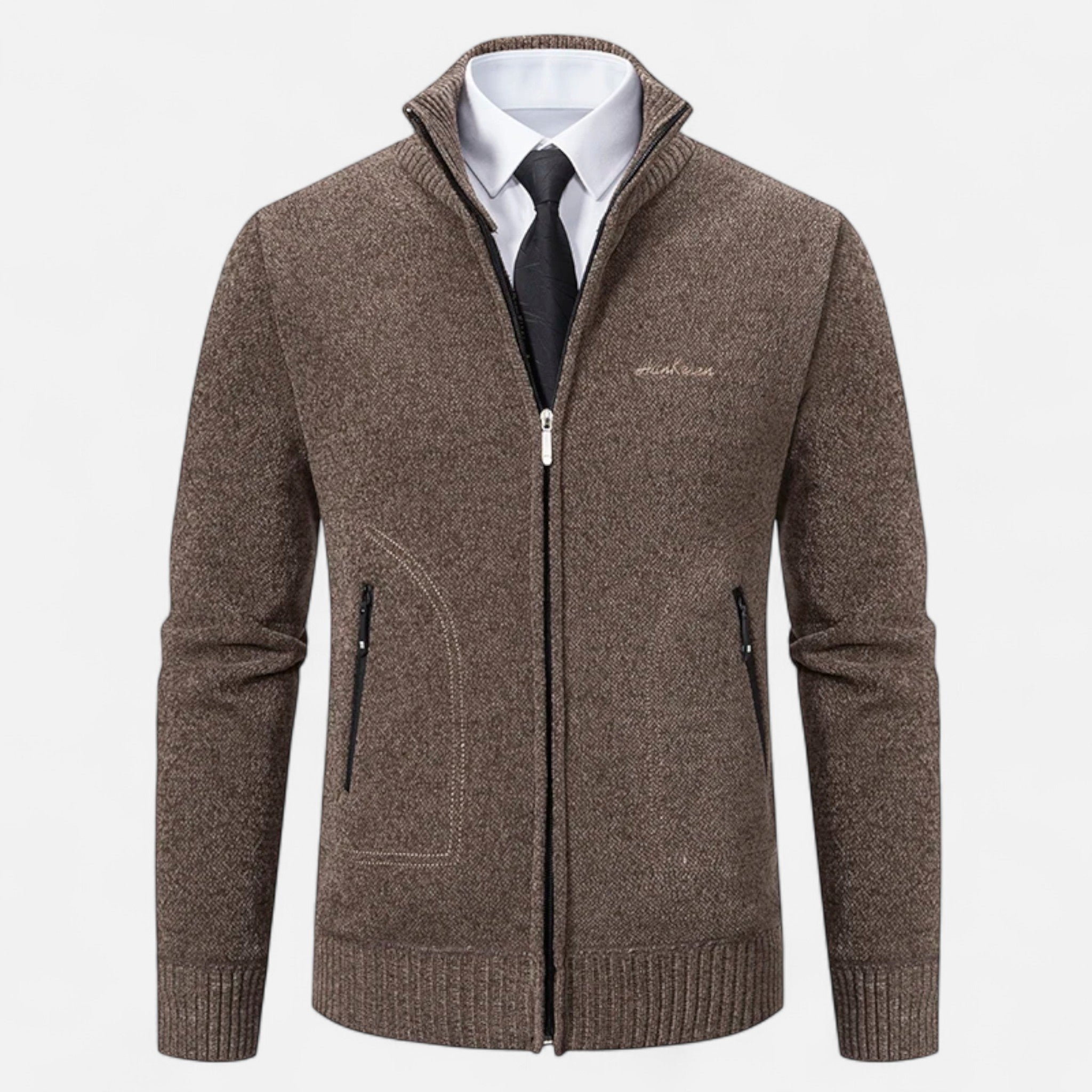 Vellison | Men’s Knit Cardigan – Refined Stand-Collar Elegance